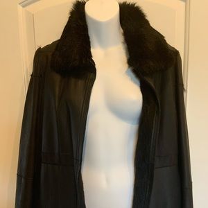 Andrew Marc Black leather jkt with rabbit fur